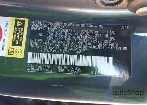 2011 Lexus Rx 350 from USA, damaged, VIN 2T2BK1BA9BC114775